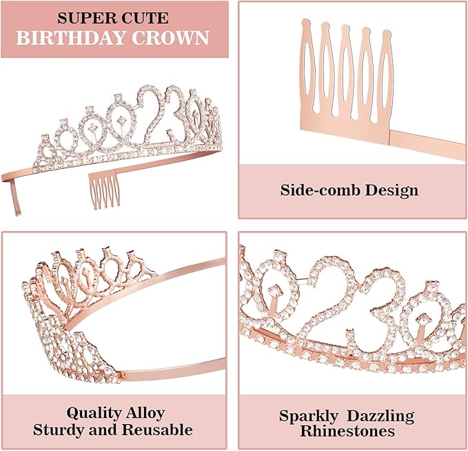 23 Birthday Decorations for Women Including Sash and Tiara, Cake Topper and - Image 3