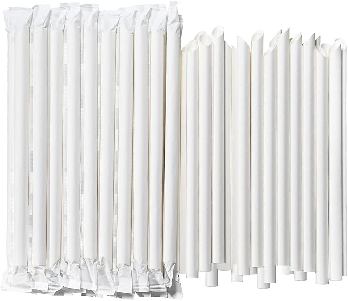 9 Inch Individually Wrapped Disposable White Paper Boba Straws, Bubble Tea by chunspak