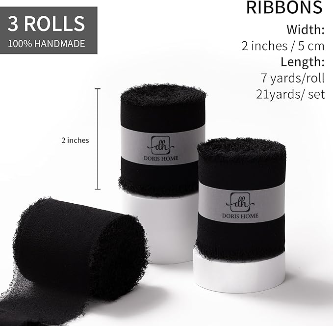 DORIS HOME Black Chiffon Ribbon - Image 3