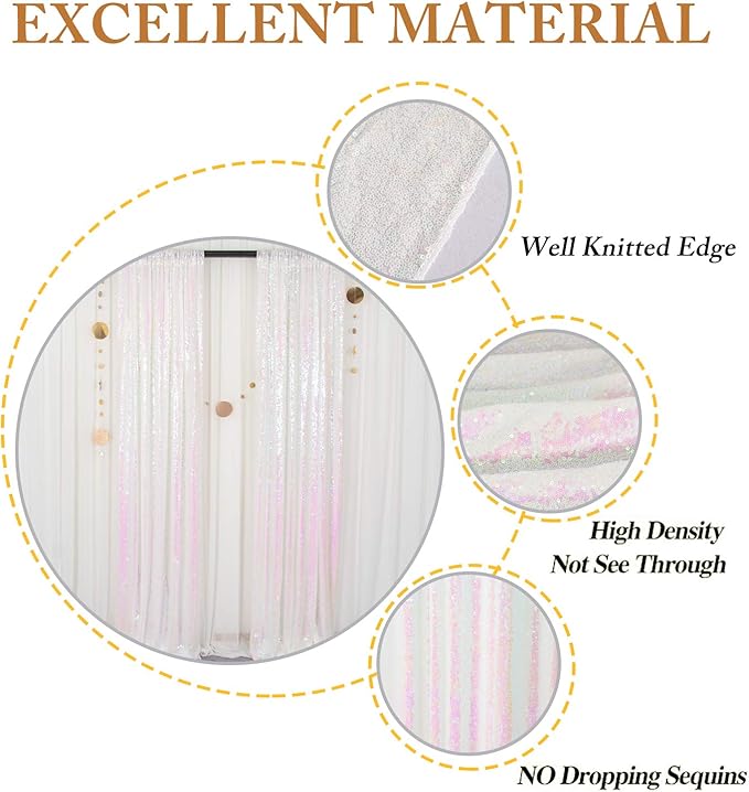 ShinyBeauty Sequin Backdrop Curtains 2FTx8FT 4 Panels Iridescent White - Image 4