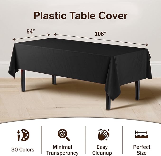 Party Solids Pack Of 12 Premium Plastic Tablecloth 54 Inch x 108 Inch Rectangle - Image 3