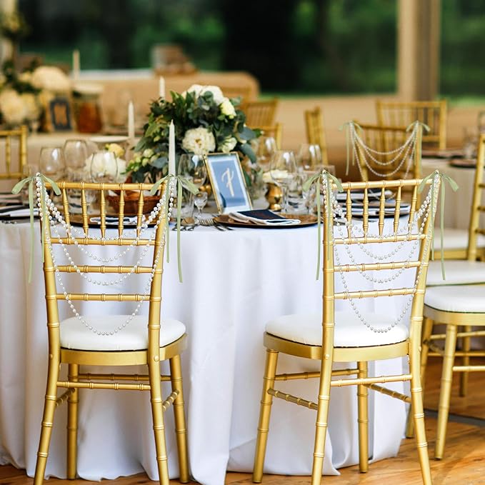 16 Pcs Wedding Pearl Bow Chair Decor Satin Ribbon Bows - Image 5