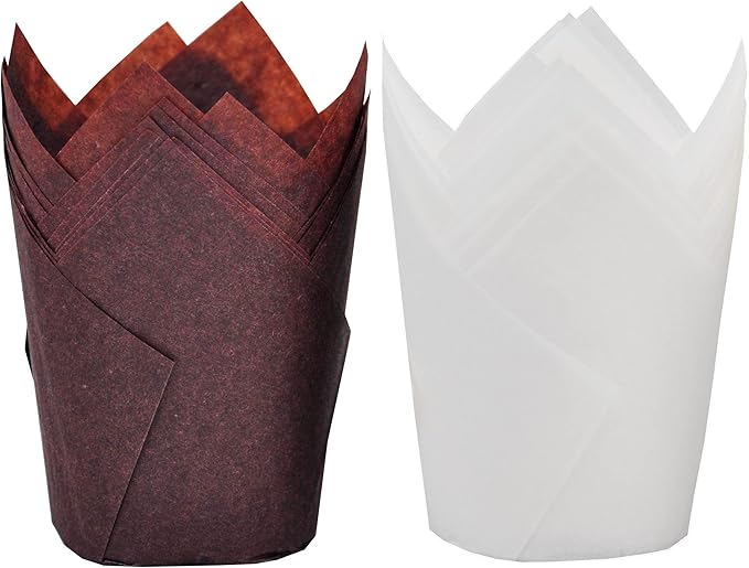Large size White+Brown Tulip Baking Cups 2-1/4" x 4" Greaseproof paper baking by MyBakning