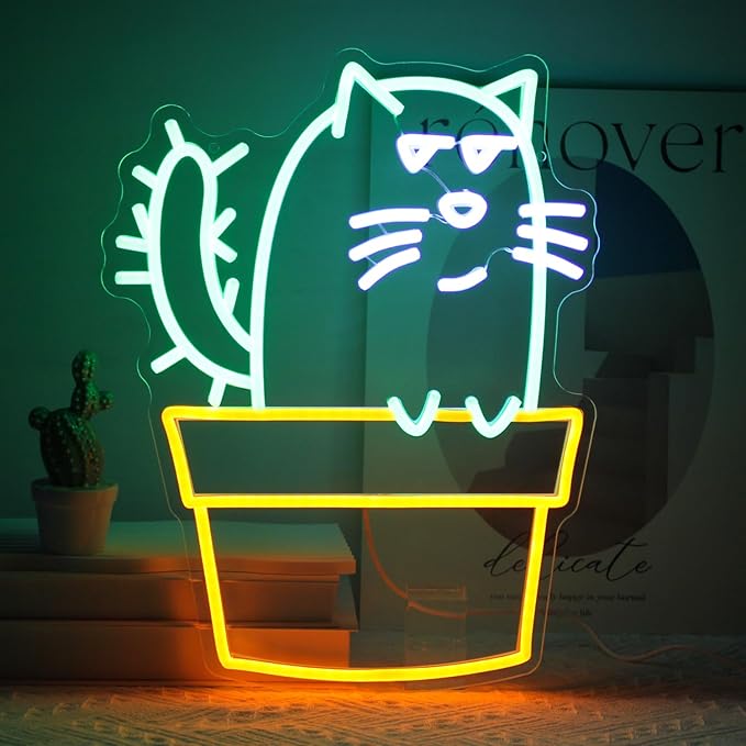 Cactus Cat Neon Sign Funny Animal LED Signs by Kullneon