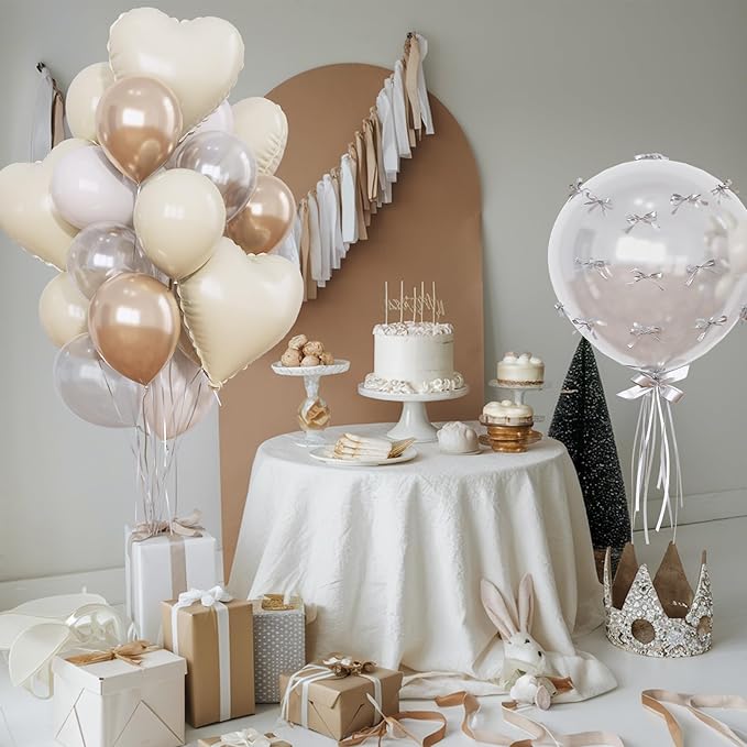 Cream White and Gold Balloons Beige Heart Balloon as Engagement Party - Image 2