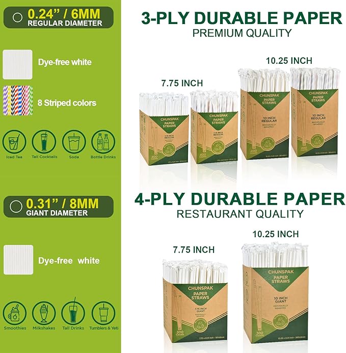 7.75 Inch Disposable Paper Drinking Straws Bulk Individually Wrapped, 0.24" Dia. - Image 9