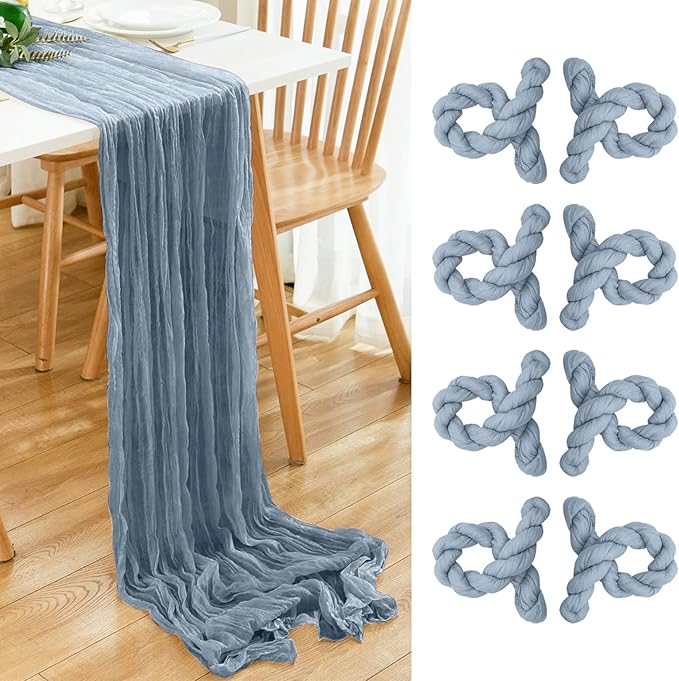 8 Pack 10Ft Dusty Blue Cheesecloth Table Runner 35x120 inch Boho Gauze Cheese by Dspoot