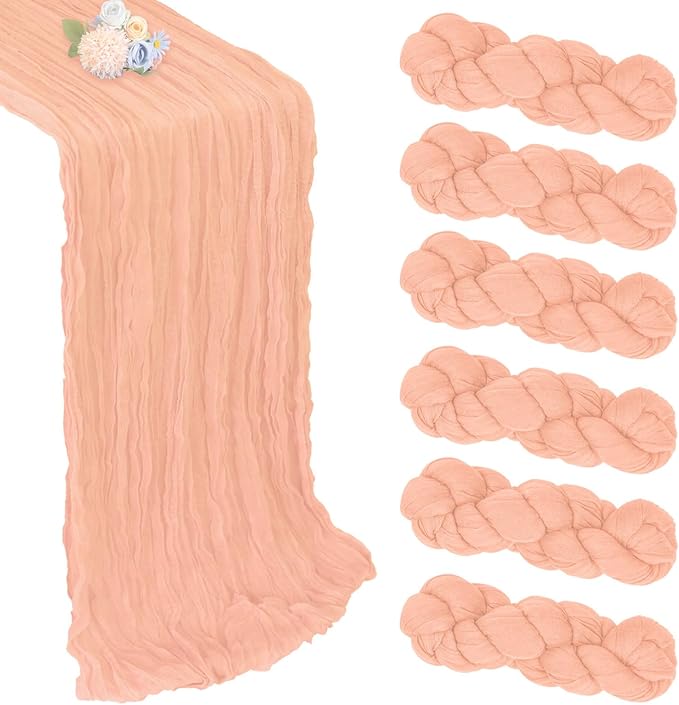 6 Pack Blush Pink Cheesecloth Table Runner 10ft Boho Gauze Fabric Cheese Cloth by Pepmily