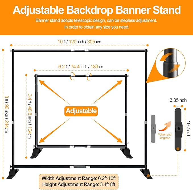 FUDESY 10x8 ft Backdrop Banner, Heavy Duty Adjustable Background Stand Kit - Image 2