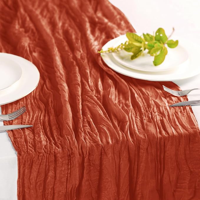 Hahuho Terracotta Cheesecloth Table Runner 10ft, Gauze Boho Rustic Table Runners - Image 4