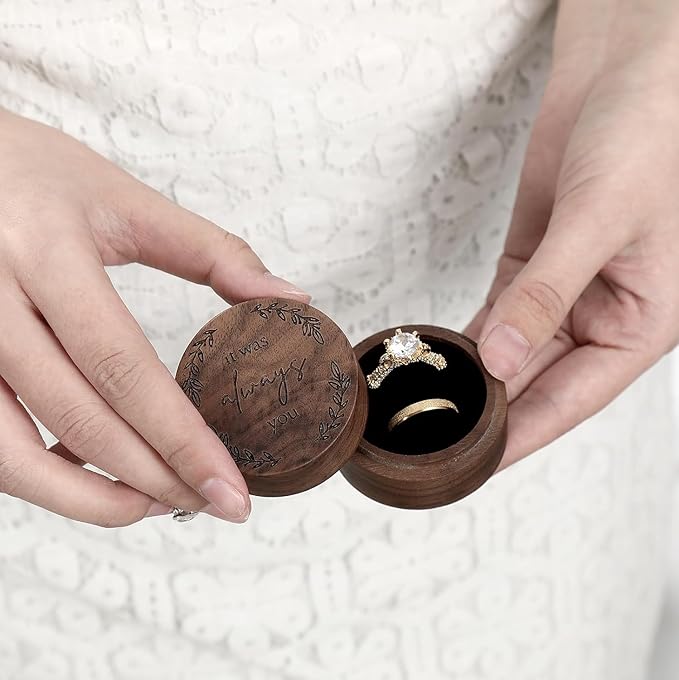 Ring Box, Wooden Ring Box for Wedding Ceremony Ring Bearer Box, Engagement Ring - Image 5