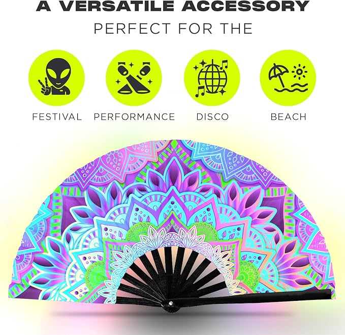 GloFX UV Glow Mandala Rave Handheld Fan - Image 3