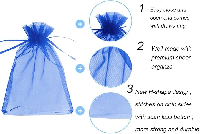 Wudygirl 100pcs 5X7 Blue Organza Bags - Image 2