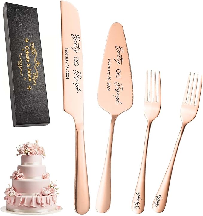 Personalized Wedding Cake Knife and Server Set Stainless Steel Forks Cake by SEKECHIKU