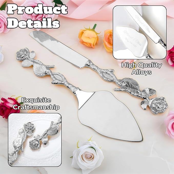 Personalized Wedding Cake Knife and Server Set, Custom Name/Date Cake Cutting - Image 4