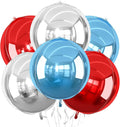 6Pcs Red Blue Silver Round Foil Balloons, 22inch 4D Metallic Balloons, Large by vibzox