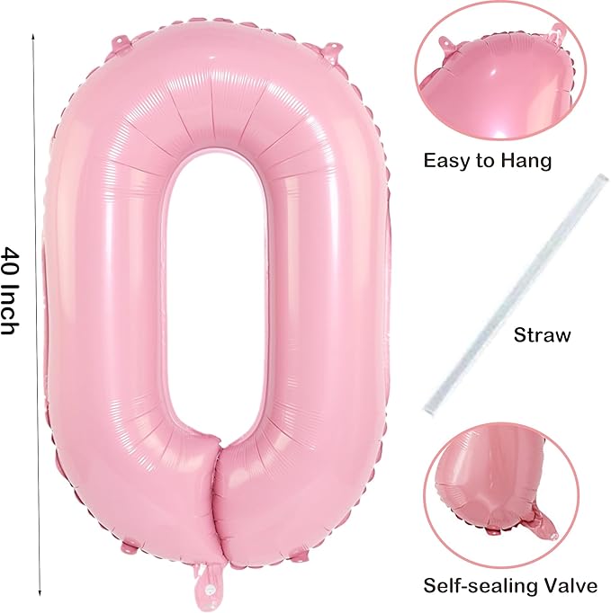 Light Pink 0 Number 40 Inch Large Balloon 0 Numbers Big Foil Helium Number - Image 2