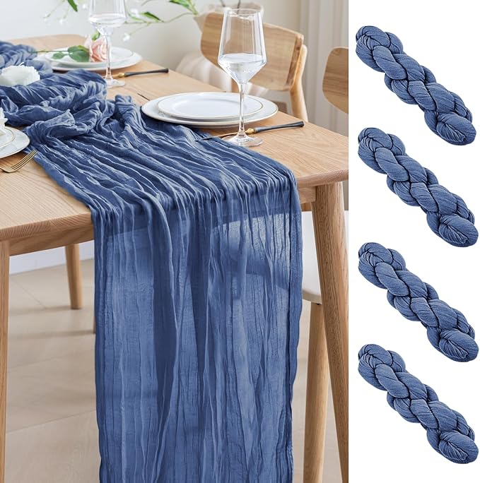 Asee'm 4pcs Cheesecloth Table Runner 120 Inches Long Blue Boho Gauze Cheese by Aseem