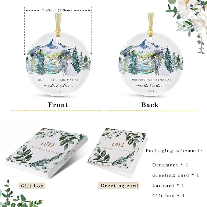 Our First Christmas Ornament Gift 2025, Just Married Ceramic Ornaments as Mr - Image 2