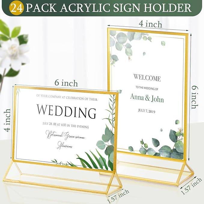 24 Pack Gold Picture Frames 4 x 6 Inch Clear Acrylic Sign Holders Double Sided - Image 2