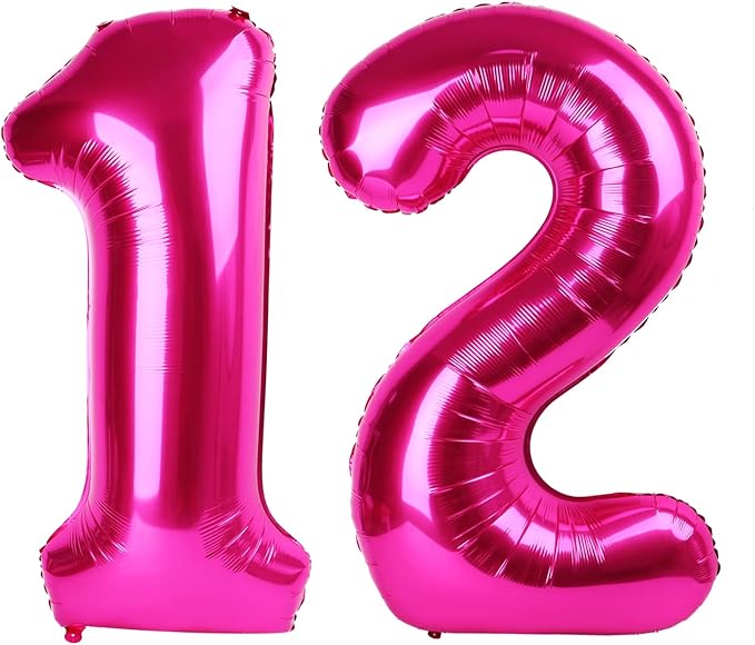 Hot Pink Number 12 Balloon 40 inch, Number 12 Birthday Balloon by Upgesy