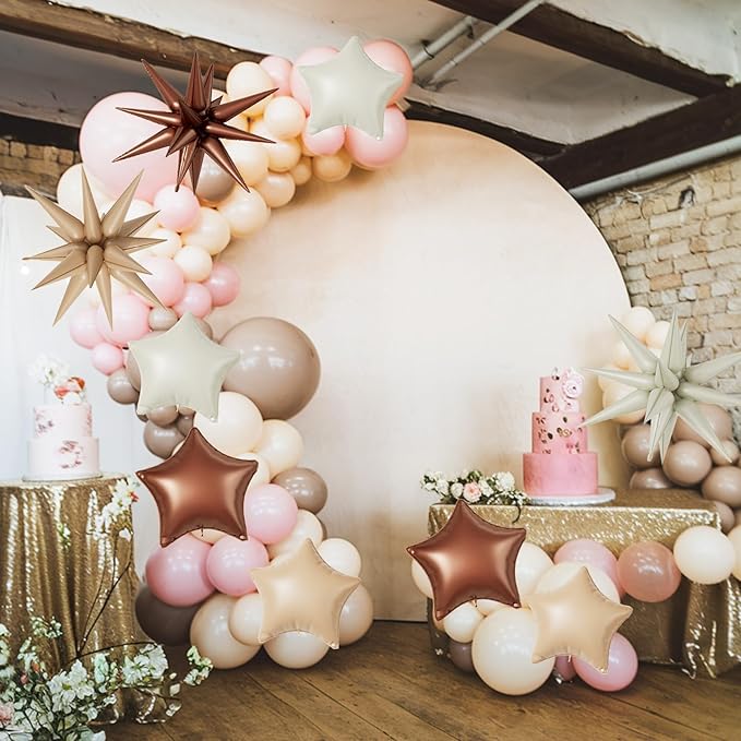 16 Pcs Cream Caramel Brown Star Balloons, 22/18/10 Inch Foil Neutral Balloons - Image 7
