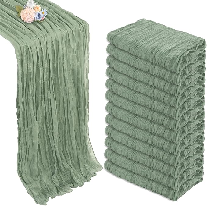 12 Pack Sage Green Cheesecloth Table Runner 10ft Boho Gauze Fabric Cheese Cloth by Pepmily