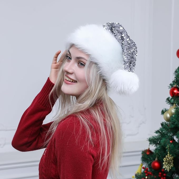 Personalized Sequin Santa Hat for Adults, Xmas Halloween New Year Holiday - Image 5