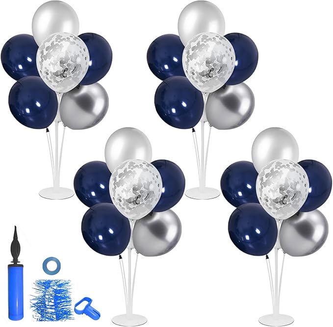 Balloon Stand with Silver and Navy Blue Balloons, Centerpiece Table Decorations - Image 9