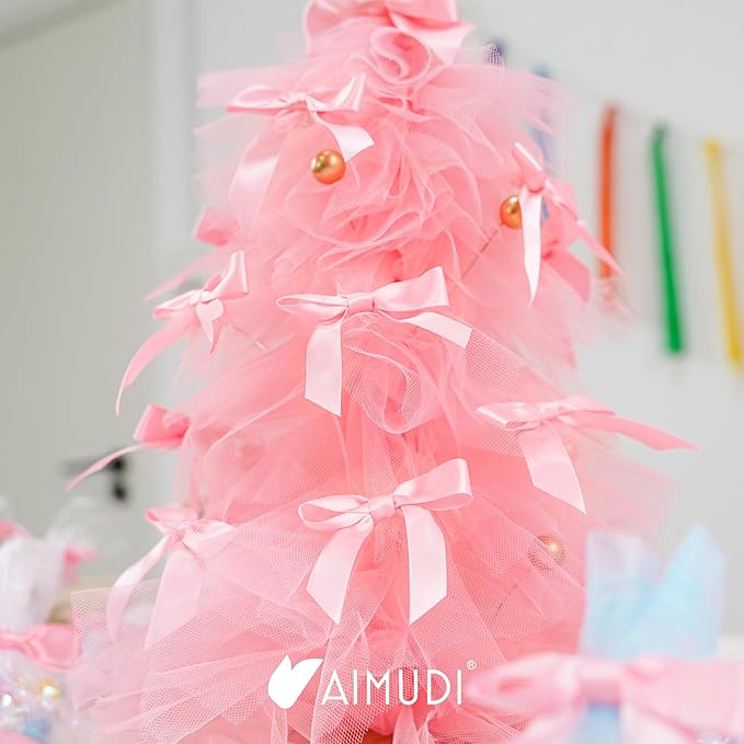 AIMUDI Baby Pink Satin Ribbon Twist Tie Bows 2.5" Light Pink Pretied Bows - Image 7