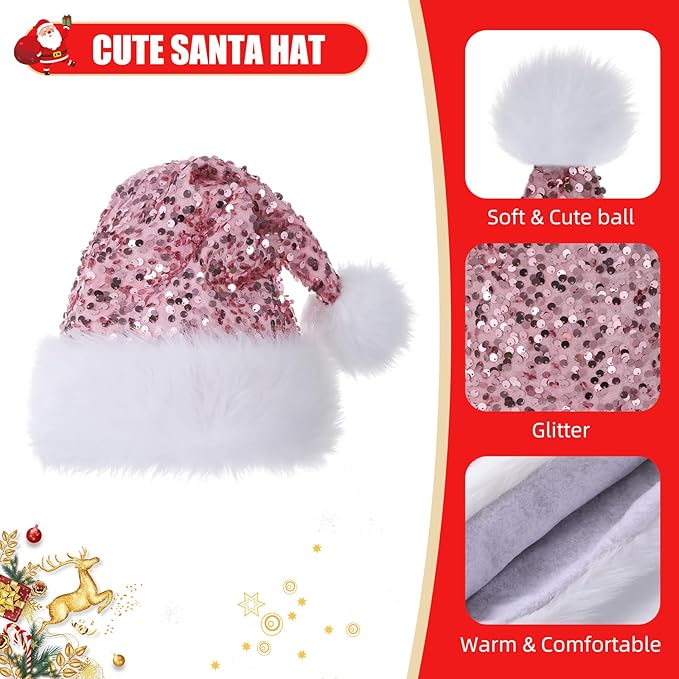 Personalized Sequin Santa Hat for Adults, Xmas Halloween New Year Holiday - Image 3