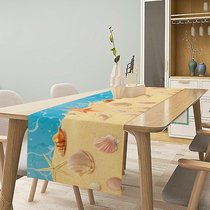 Sea Turtle Table Runner Marine Life Starfish Nautical Blue Green Ocean Theme - Image 3