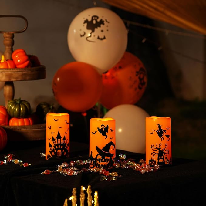 Homemory Halloween Candles, Battery Operated Decals Plastic LED Pillar Candles - Image 4
