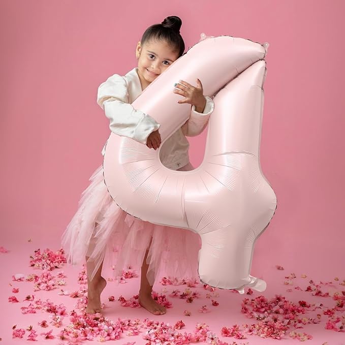 40 Inch Pastel Pink Number Balloon 4, Large Self Inflating Retro Dusty Pink - Image 3