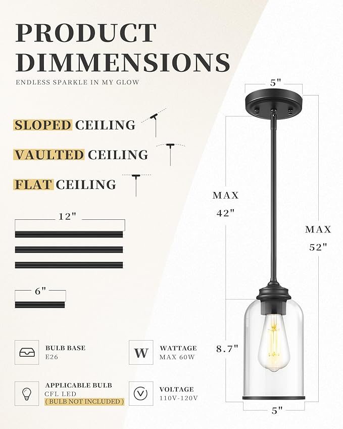 LIROUVET 2 Pack Pendant Lights Kitchen Island, Modern Pendant Lights, - Image 4