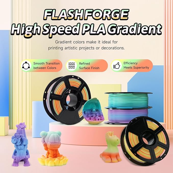 FLASHFORGE Rapid PLA Gradient Rainbow Summer Reverie Filament, Transform Colors - Image 2