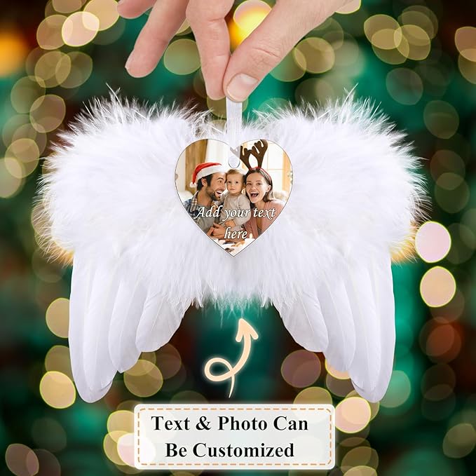 Personalized Christmas Ornaments 2025, Angel Wings Custom Photo Text Hanging - Image 2