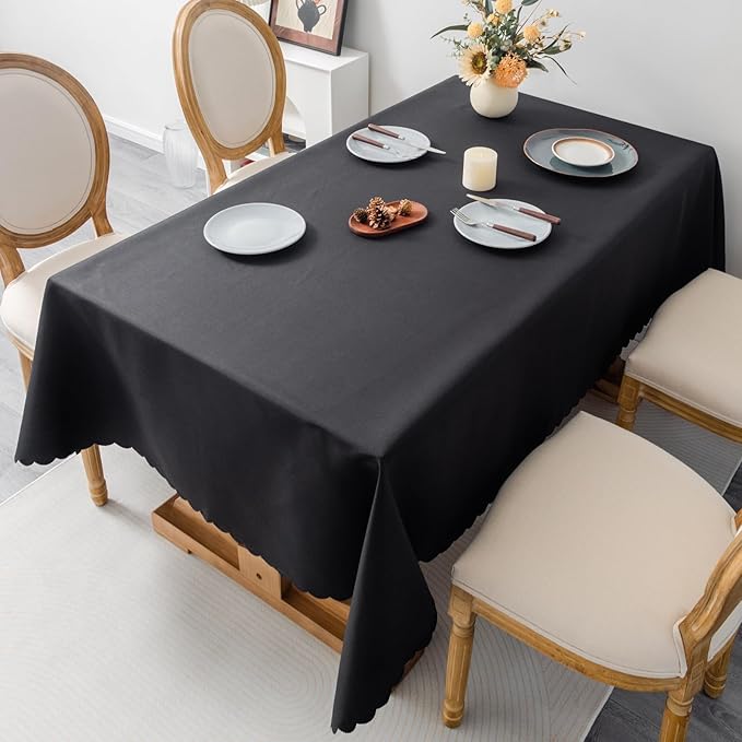 Rectangle Black Tablecloth 60 x 84 Inch Polyester Fabric Washable Table Cloth - Image 3