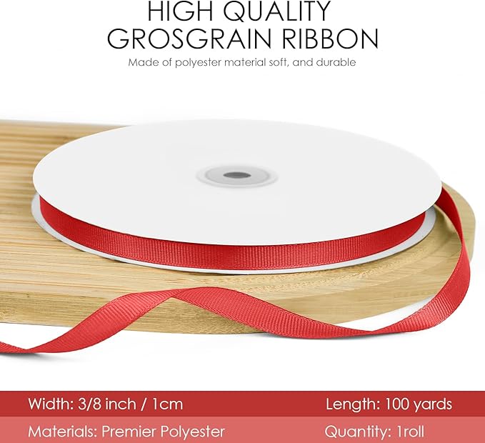 100 Yards 3/8 inch Grosgrain Ribbon, Solid Color Fabric Ribbon Perfect - Image 2