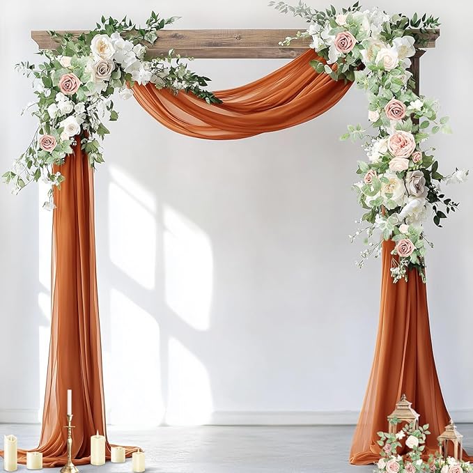Socomi Wedding Arch Draping Fabric 2 Panels 29" x 19Ft Terracotta Sheer Chiffon by Socomi