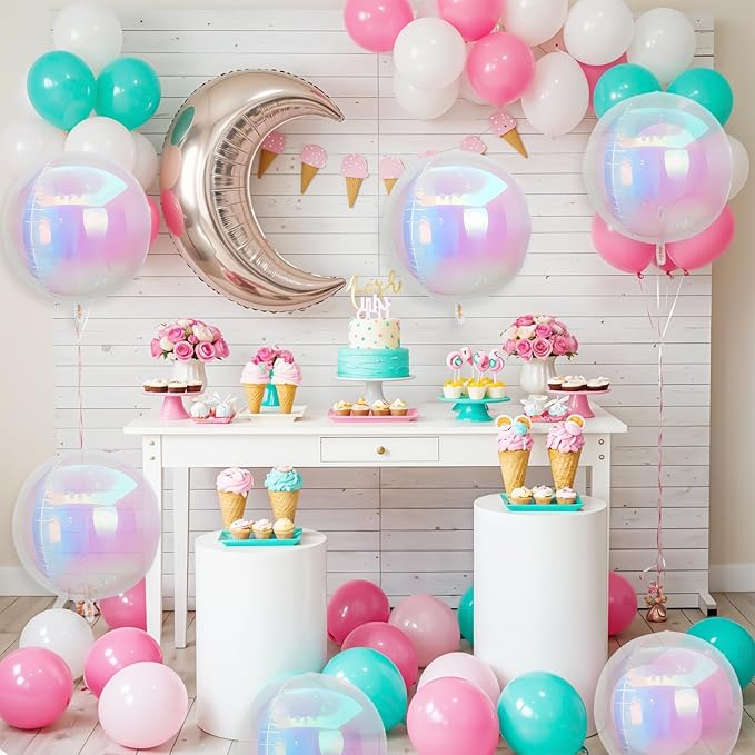 6Pcs Iridescent Round Foil Balloons, Giant 4D Clear Round Ball Balloon - Image 8