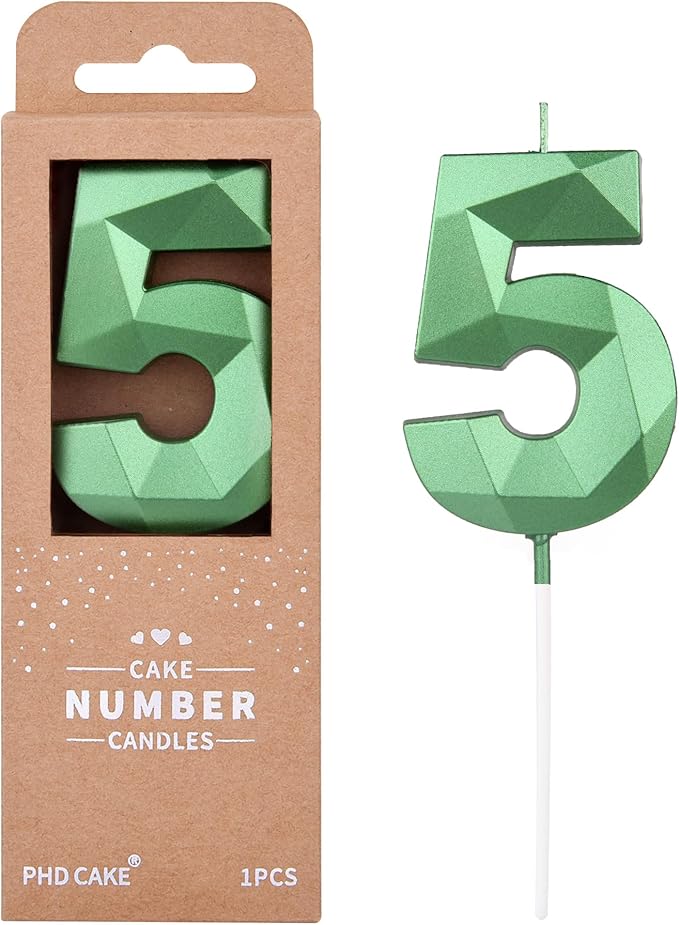 PHD CAKE 2.76 Inch Crystal Green 5 Number Cake Candle, Numeral Birthday Candles by PHDCAKE