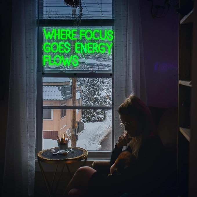 Where Focus Goes Energy Flows Neon Sign 16.5 * 9.1In Dimmale Green Light Up Sign - Image 7