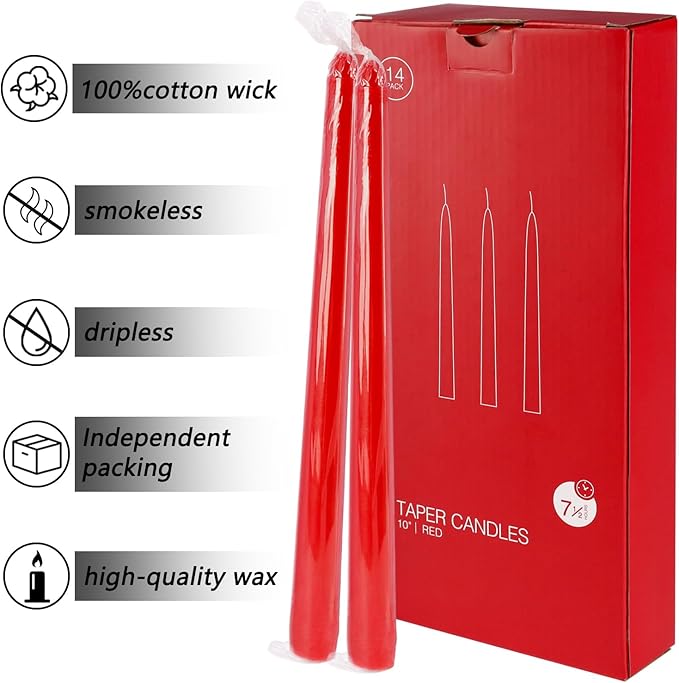 24 Pack Red Taper Candles, 7-8 Hours Burn Time, Smokeless and Dripless - Image 6