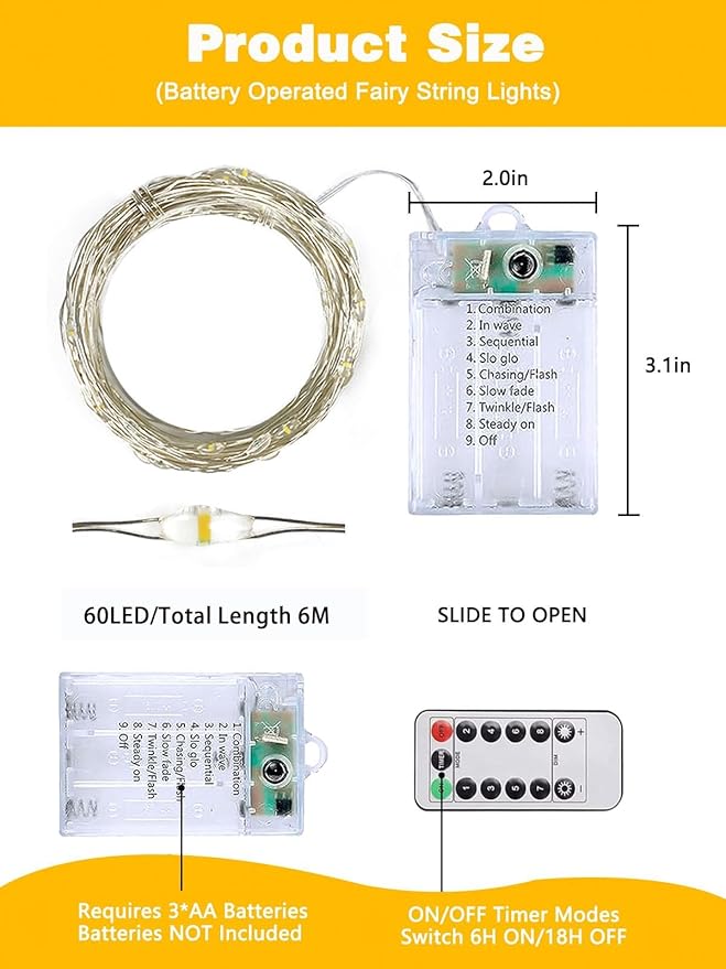 8 Pack Each 20FT 60LED Fairy Lights Battery Operated - Image 7