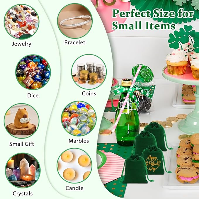 Shintop 10pcs Small velvet bags, 3x4inch Green Jewelry Pouches Drawstring Gift - Image 5