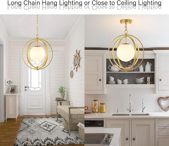 Gold Orb Chandelier 1 Light Globe Pendant Light Fixtures - Image 5