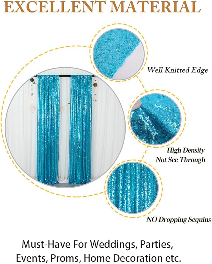 ShinyBeauty Sequin Curtains 2 Panels Turquoise 2FTx8FT Sequin Photo Backdrop - Image 6