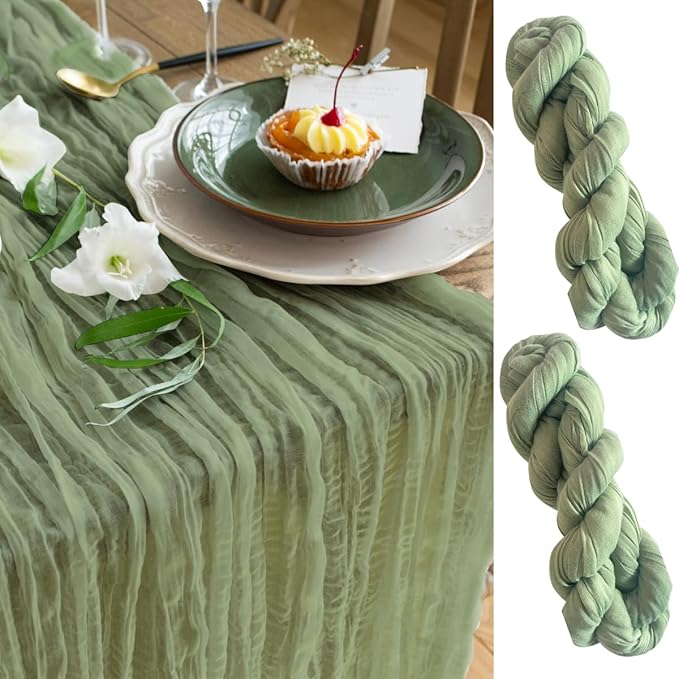Gauze Table Runner Bulk sage Green Set of 2 Items, 12 ft Cheesecloth Runner by YourMagicMoment