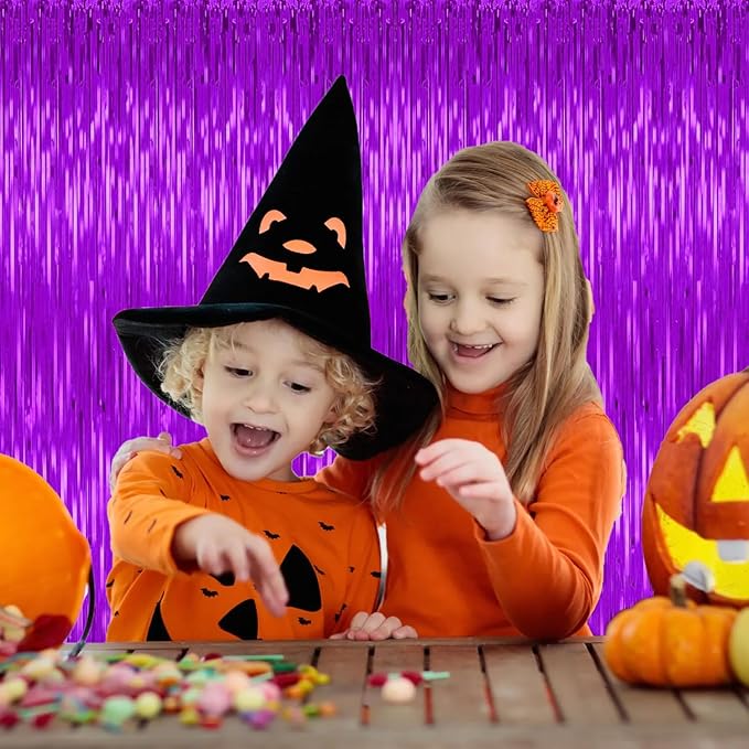3 Pack Purple Backdrop Tinsel Streamers Foil Fringe Backdrop Halloween Party - Image 6